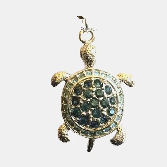 Silver Blue Crystal Sea Turtle Necklace Pendant Island Nautical Plated 17" - Picture 3 of 10